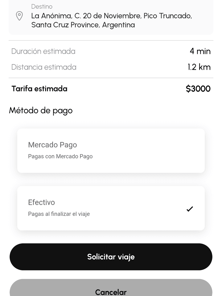 Estimación de tarifa antes de confirmar el viaje